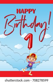 Happy Birthday card for one year old boy illustration