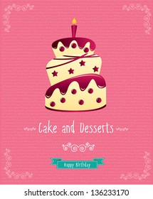 Happy birthday card over pink background vector illustration