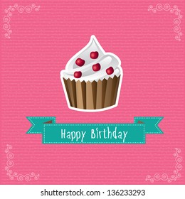 Happy birthday card over pink background vector illustration