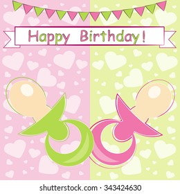 Happy birthday card with pacifier vector
