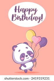 Happy Birthday card with panda and ballooons