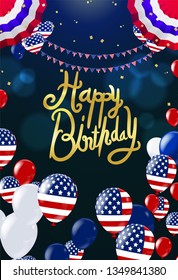 Happy birthday card party balloons USA festive vector illustration EPS 10. Background Vector. Ready for Design