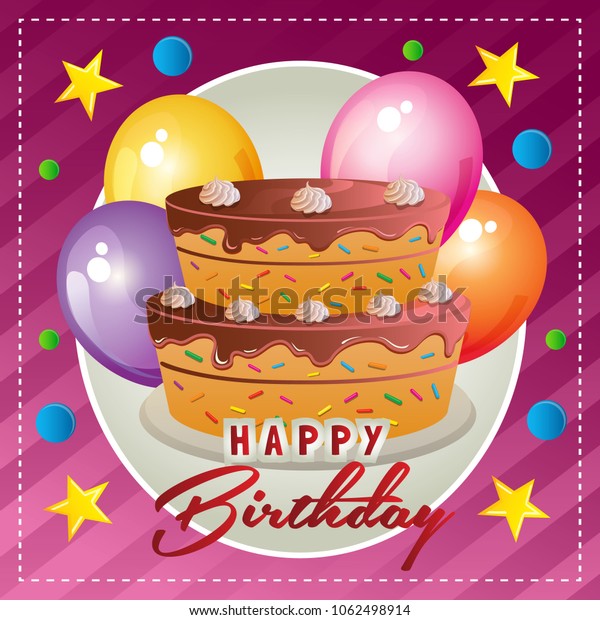 Happy Birthday Card Party Cake Stock Vector (Royalty Free) 1062498914
