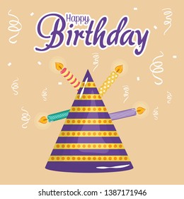 happy birthday card with party hat and candles