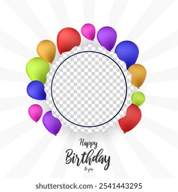 Happy birthday card with photo frame and balloons
