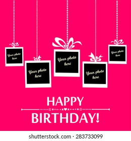 Happy birthday card. Photo frame. Vector Illustration