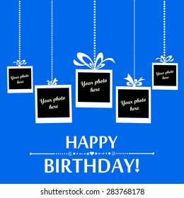 Happy Birthday Card. Photo Frame. Vector Illustration