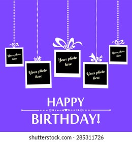 Happy Birthday Card. Photo Frame. Vector Illustration