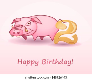 Happy birthday card with pig and number