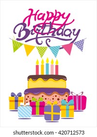 Happy birthday card. Present box vector. Vector illustration.