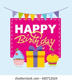 Happy birthday card. Present box vector. Vector illustration.