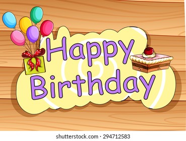 Happy Birthday card with present and cake background