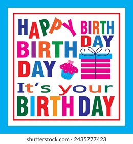 Happy birthday card with present and cupcake design