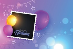 Happy Birthday Card With Realistic Balloon And Photo Frame