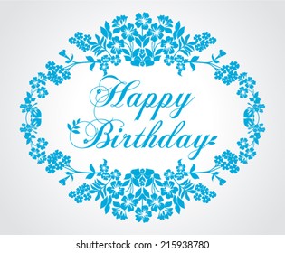 Happy birthday card in retro style. Blue and white color. Vector illustration. 