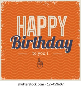 Happy birthday card, with retro typography, grunge frame and waves seamless background .