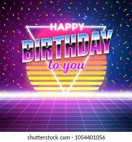 Happy Birthday Card - retro wave style birthday greeting - 80s feel birthday design