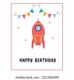 Happy birthday card with a rocket