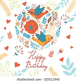 Happy birthday card with round composition. Illustration in vector format