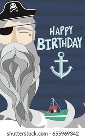 Happy Birthday card with sailor. Vector illustration