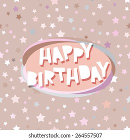 Happy birthday card seamless pattern with stars, pink, beige background. Vector