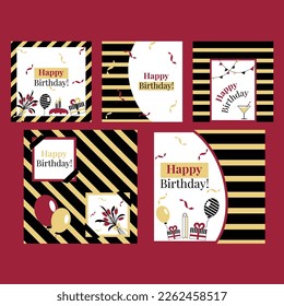 Happy Birthday Card Set, Greeting Cards, Congratulation, Premium Vector