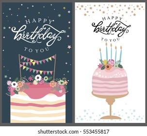 Happy Birthday card set. Template for greeting, invitation cards, gifts, posters and other. Vector illustration