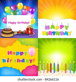 Happy Birthday Card Set, Vector Illustration