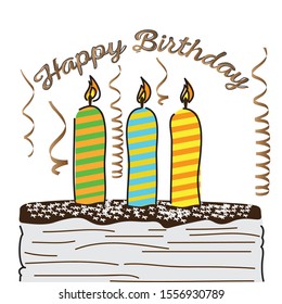 Happy birthday card with a sketch of a cake - Vector illustration