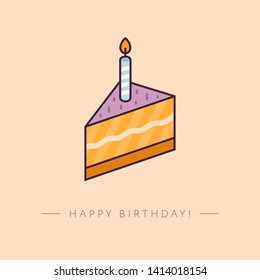 Happy Birthday card with slice of cake. Vector illustration