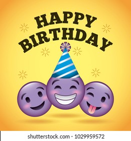 happy birthday card smile emoji purple faces