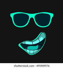 Happy Birthday Card smile. smile and hipster glasses on a dark background. comic faces design, vector illustration eps10 graphic