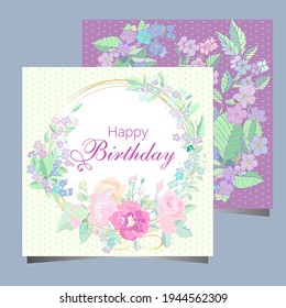 Happy Birthday Card With Spring  Flowers On Circle