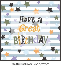 Happy birthday card with stars and lettering