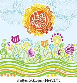 Happy birthday card sun flowers vector illustration