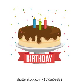 happy birthday card with sweet cake and ribbon frame