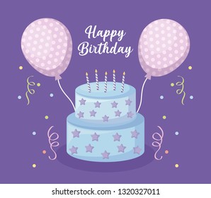 happy birthday card with sweet cake and balloons helium