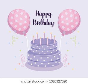 happy birthday card with sweet cake and balloons helium
