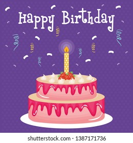 happy birthday card with sweet cake and candle
