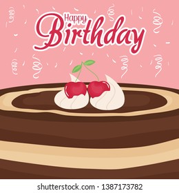 happy birthday card with sweet cake with cherries