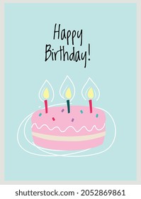 Happy Birthday Card with Sweet Cake with Candles as Holiday Symbol Vector Illustration