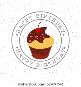happy birthday card with sweet cupcake . colorful design. vector illustration