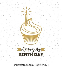 happy birthday card with sweet cupcake icon. colorful design. vector illustration