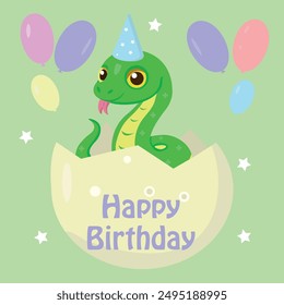 Happy birthday card, symbol of the year of the snake, born, baby, boy, gir