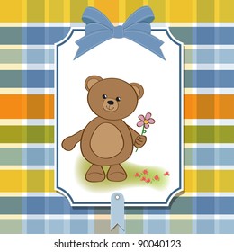 happy birthday card with teddy bear and flower