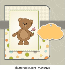 happy birthday card with teddy bear and flower