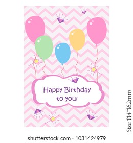 Happy Birthday card template with balloons. vector illustration.