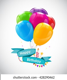 Happy Birthday Card Template with Balloons Vector Illustration EPS10