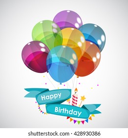 Happy Birthday Card Template with Balloons Vector Illustration EPS10
