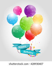 Happy Birthday Card Template with Balloons Vector Illustration EPS10
